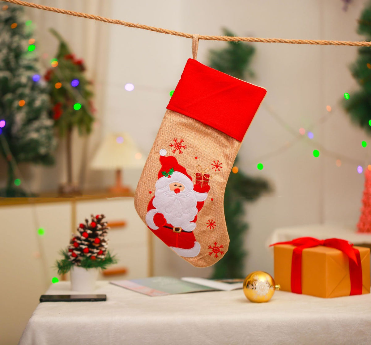 Linen Christmas Stocking for Cozy Holiday Gift Giving