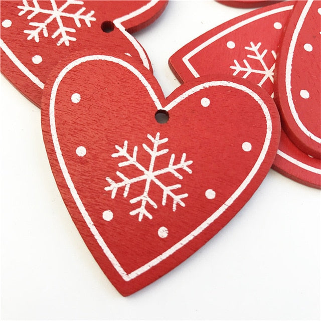 Wooden Christmas Tree Ornaments, 10-Piece Coordinated Decor