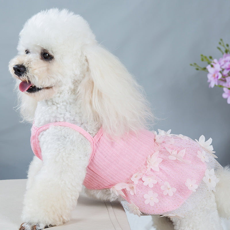 Small Dog Summer Dress – Lightweight Floral Tulle Skirt