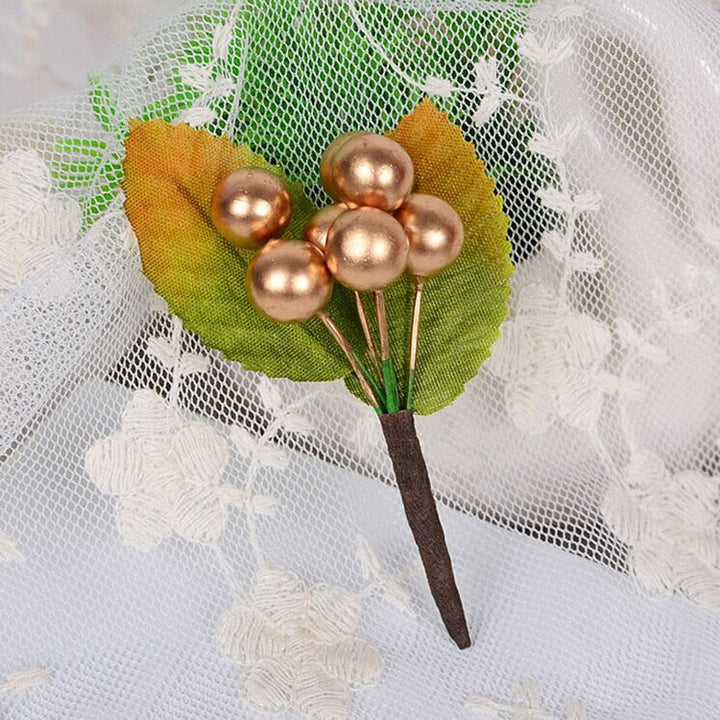 Artificial Gold Holly Berry Stems for Christmas Decor