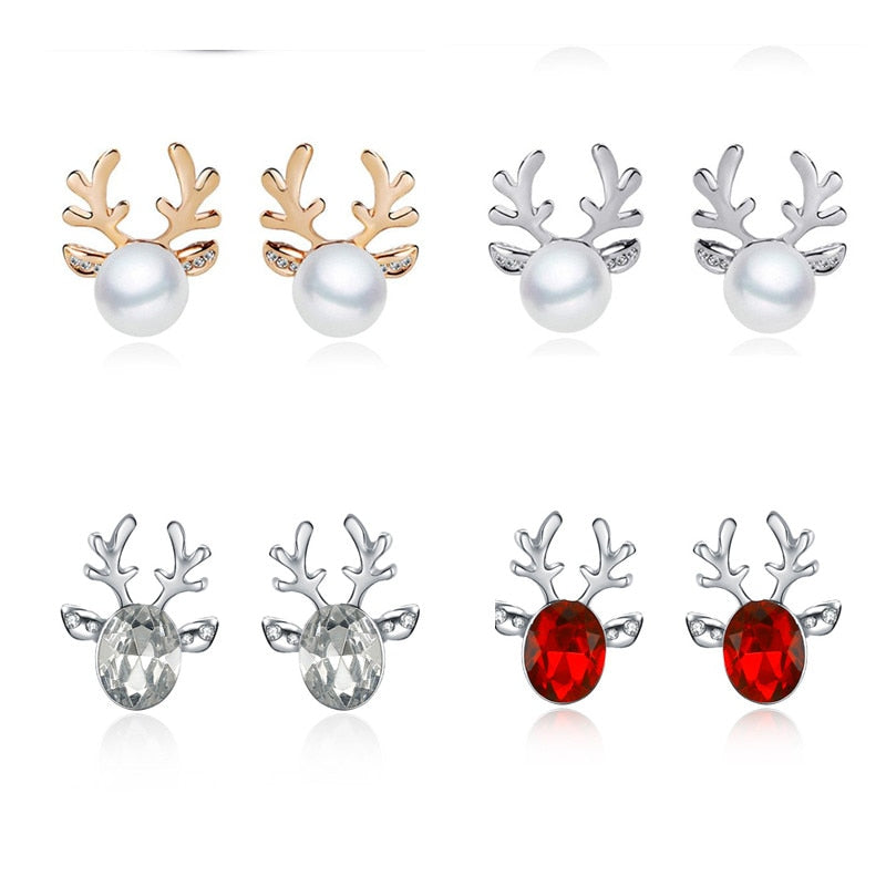 Reindeer Stud Earrings With Elegant Pearl Centerpiece