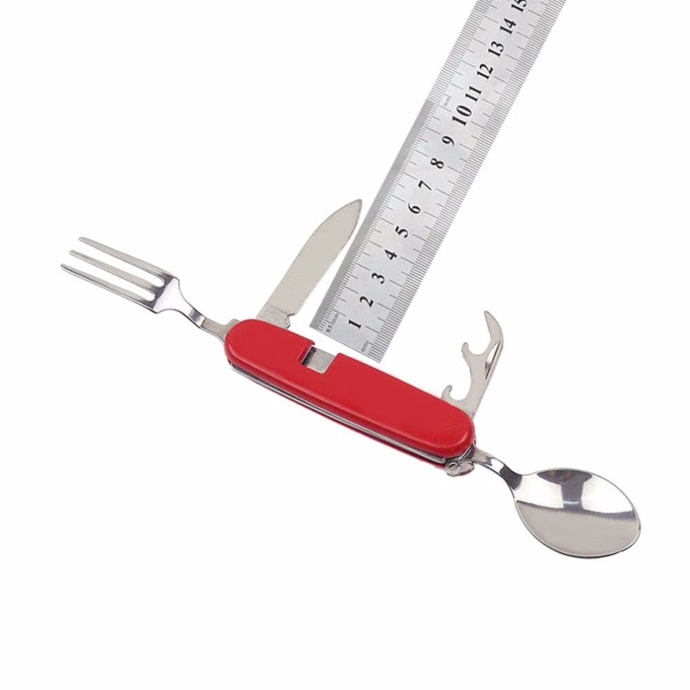 4-in-1 Folding Camping Cutlery Set with Bottle Opener
