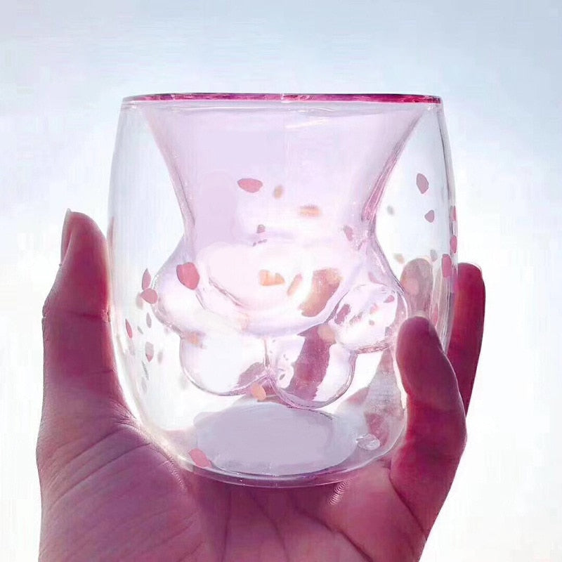 Cat Paw Double-Wall Glass Cup for Heat-Resistant Drinks