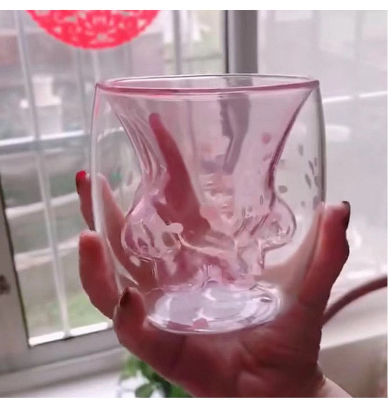 Cat Paw Double-Wall Glass Cup for Heat-Resistant Drinks