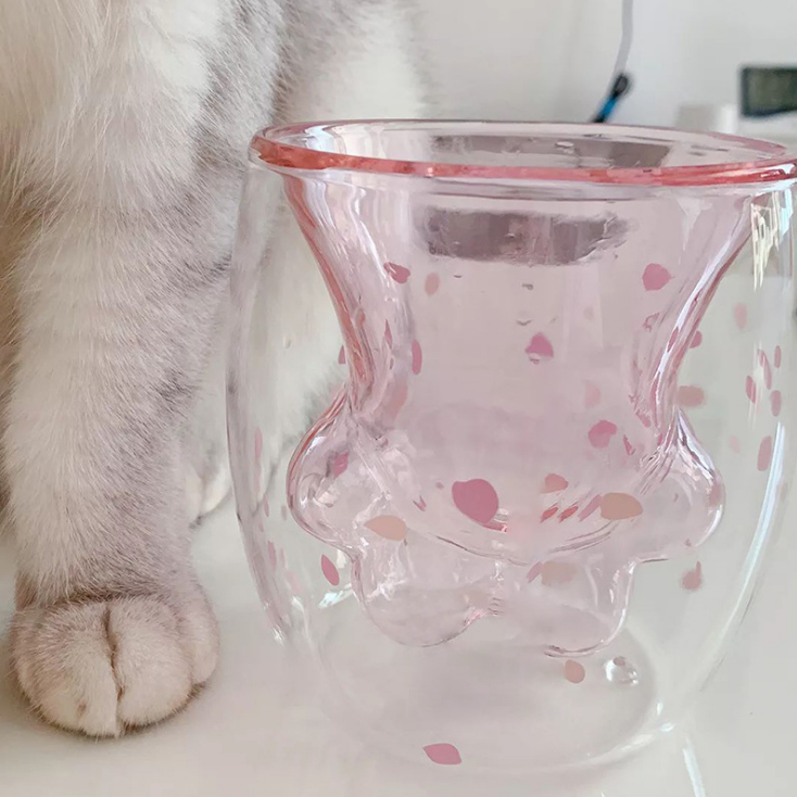 Cat Paw Double-Wall Glass Cup for Heat-Resistant Drinks