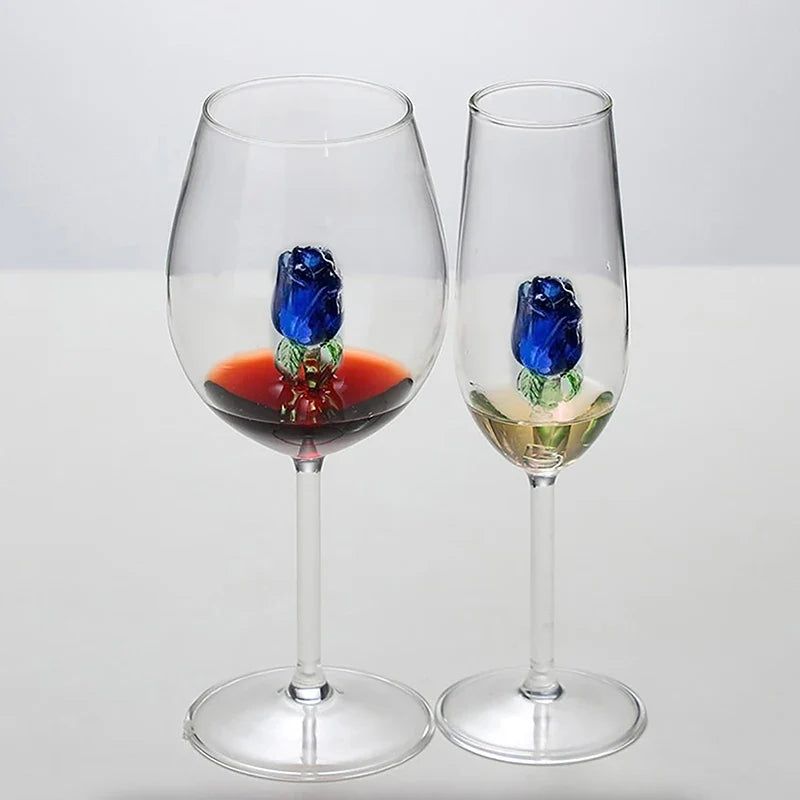 Blue Rose Wine Glass for Distinctive Decorative Gift