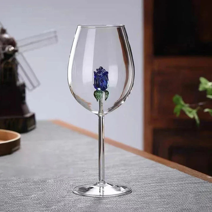 Blue Rose Wine Glass for Distinctive Decorative Gift