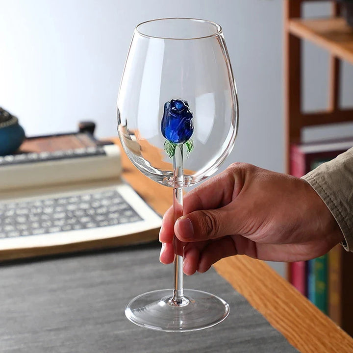 Blue Rose Wine Glass for Distinctive Decorative Gift