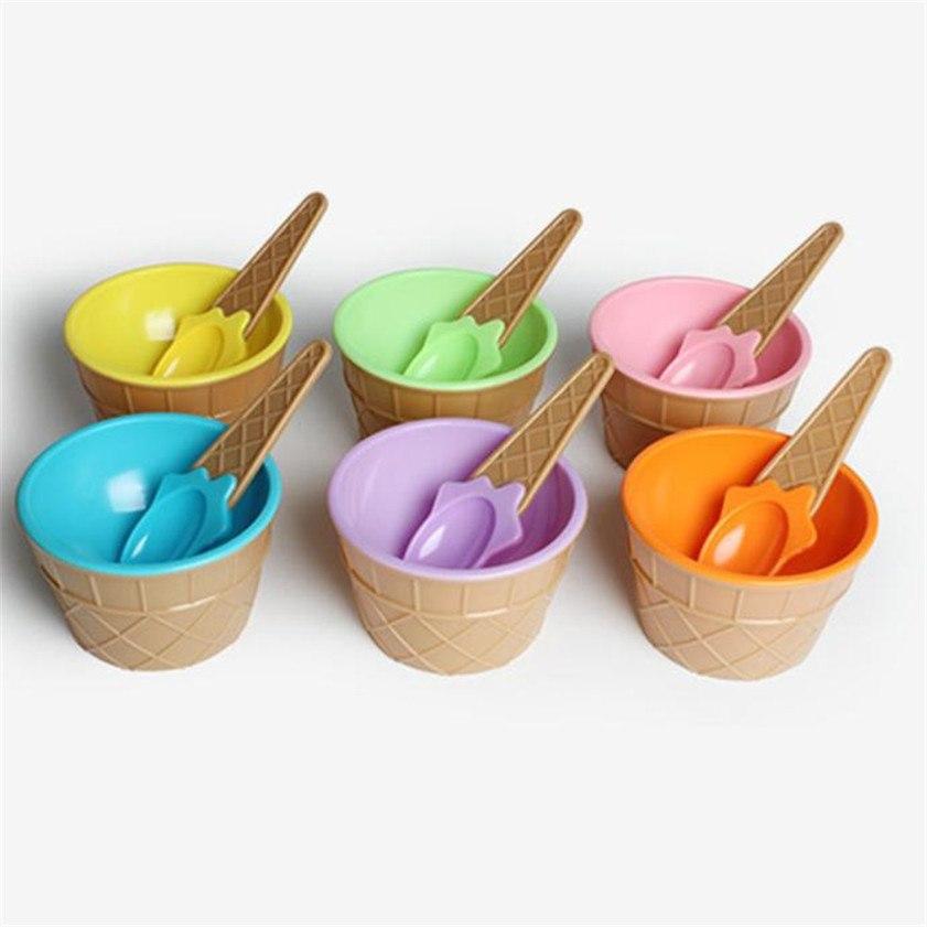 Cute Waffle Cone Ice Cream Bowl and Spoon for Kids