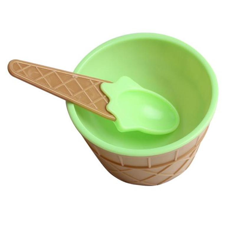 Cute Waffle Cone Ice Cream Bowl and Spoon for Kids