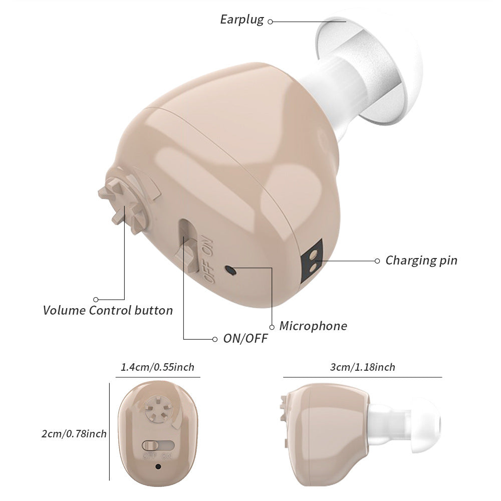 Rechargeable In-Ear Sound Amplifier with Charging Cradle