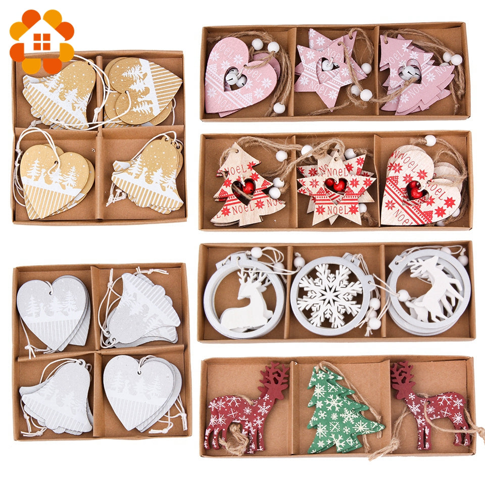 Wooden Christmas Ornaments Set for Rustic Tree Decor
