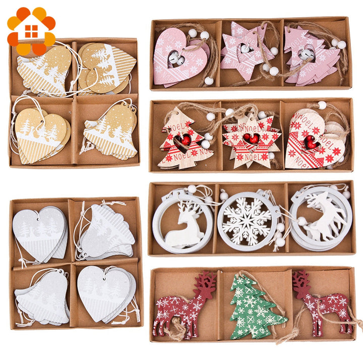 Wooden Christmas Ornaments Set for Rustic Tree Decor