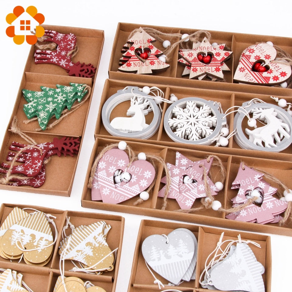 Wooden Christmas Ornaments Set for Rustic Tree Decor
