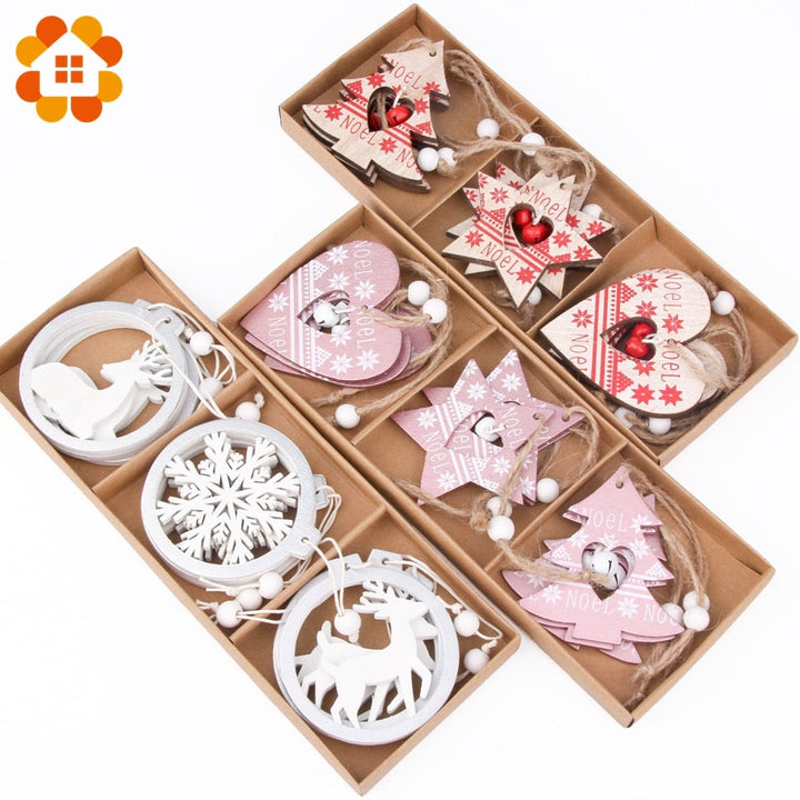 Wooden Christmas Ornaments Set for Rustic Tree Decor