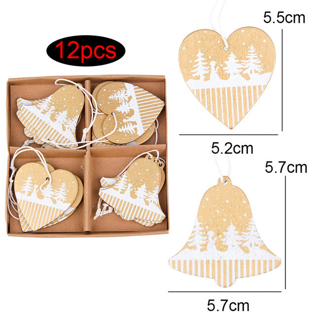 Wooden Christmas Ornaments Set for Rustic Tree Decor