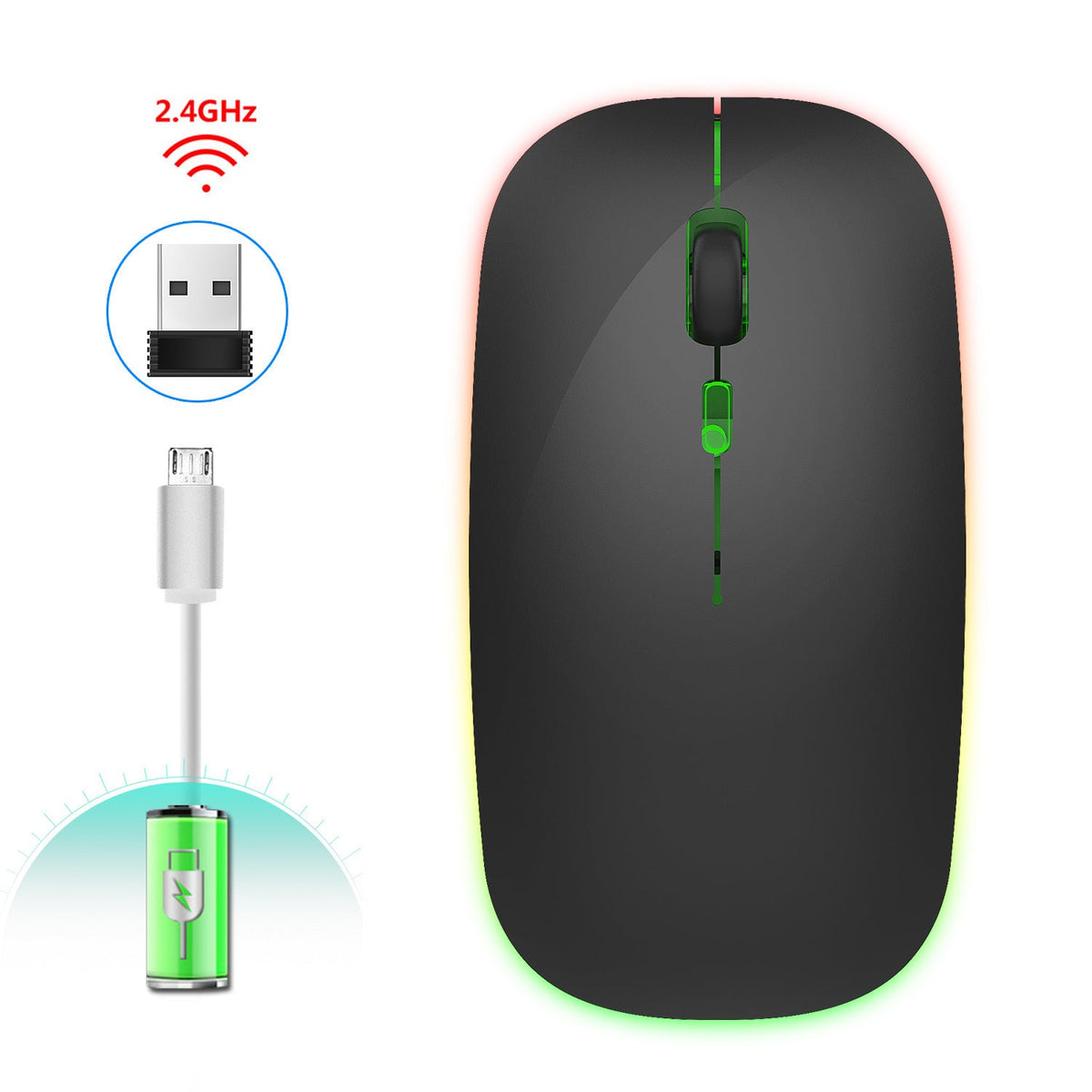 Silent Wireless Mouse with 7-Color Light for Desk