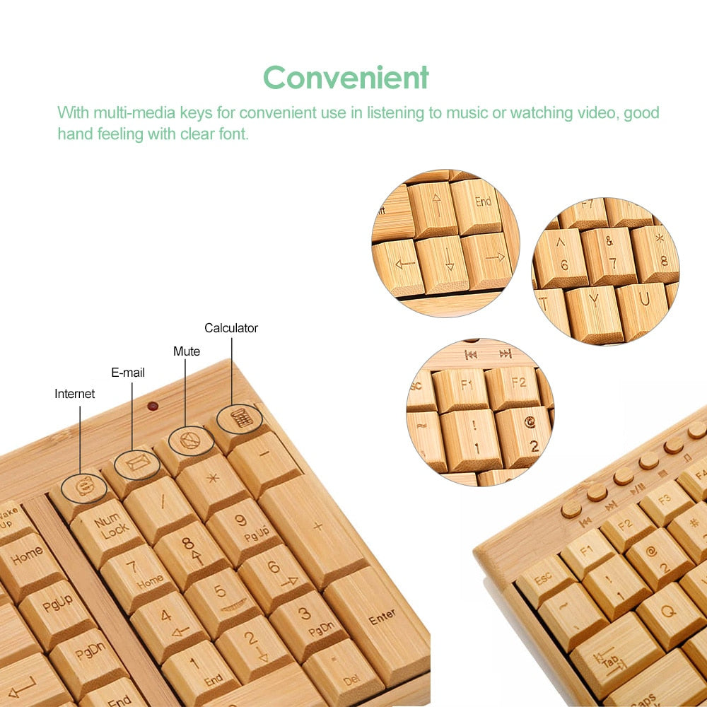 Bamboo Wireless Keyboard and Mouse Combo, Plug & Play