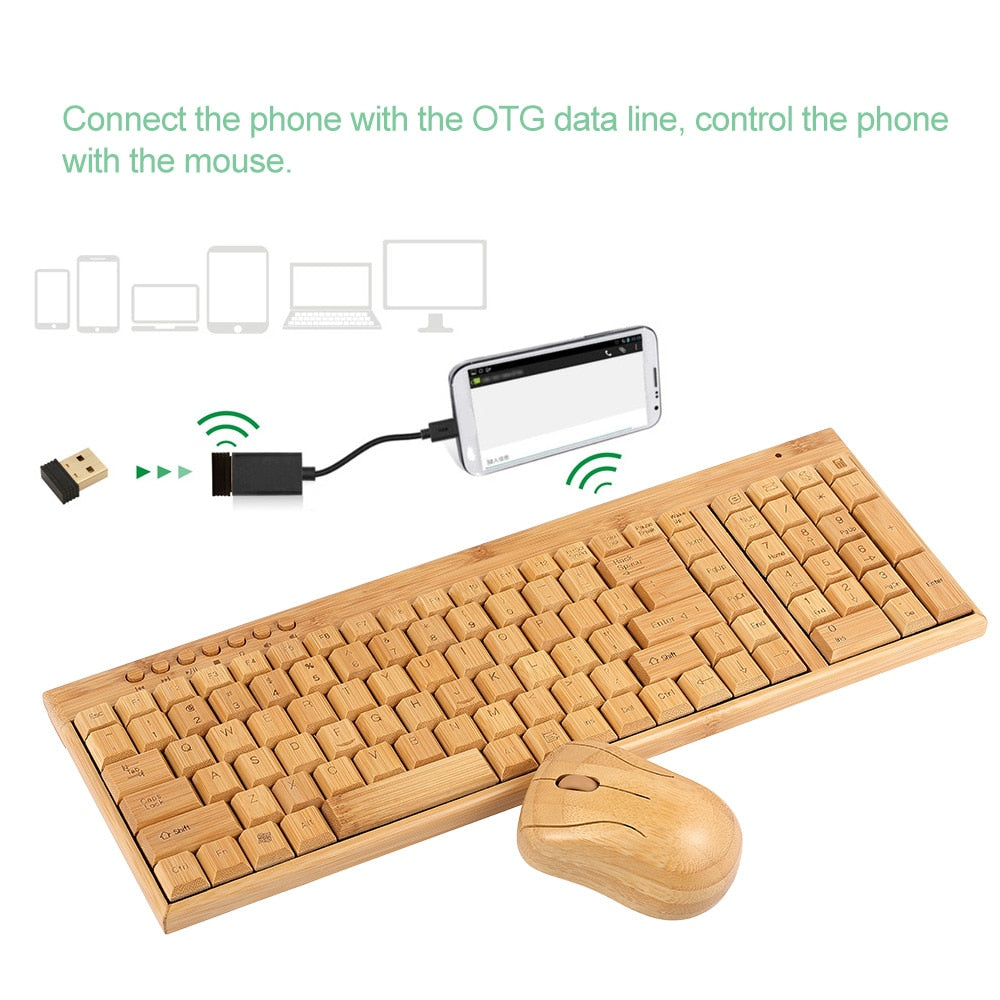 Bamboo Wireless Keyboard and Mouse Combo, Plug & Play
