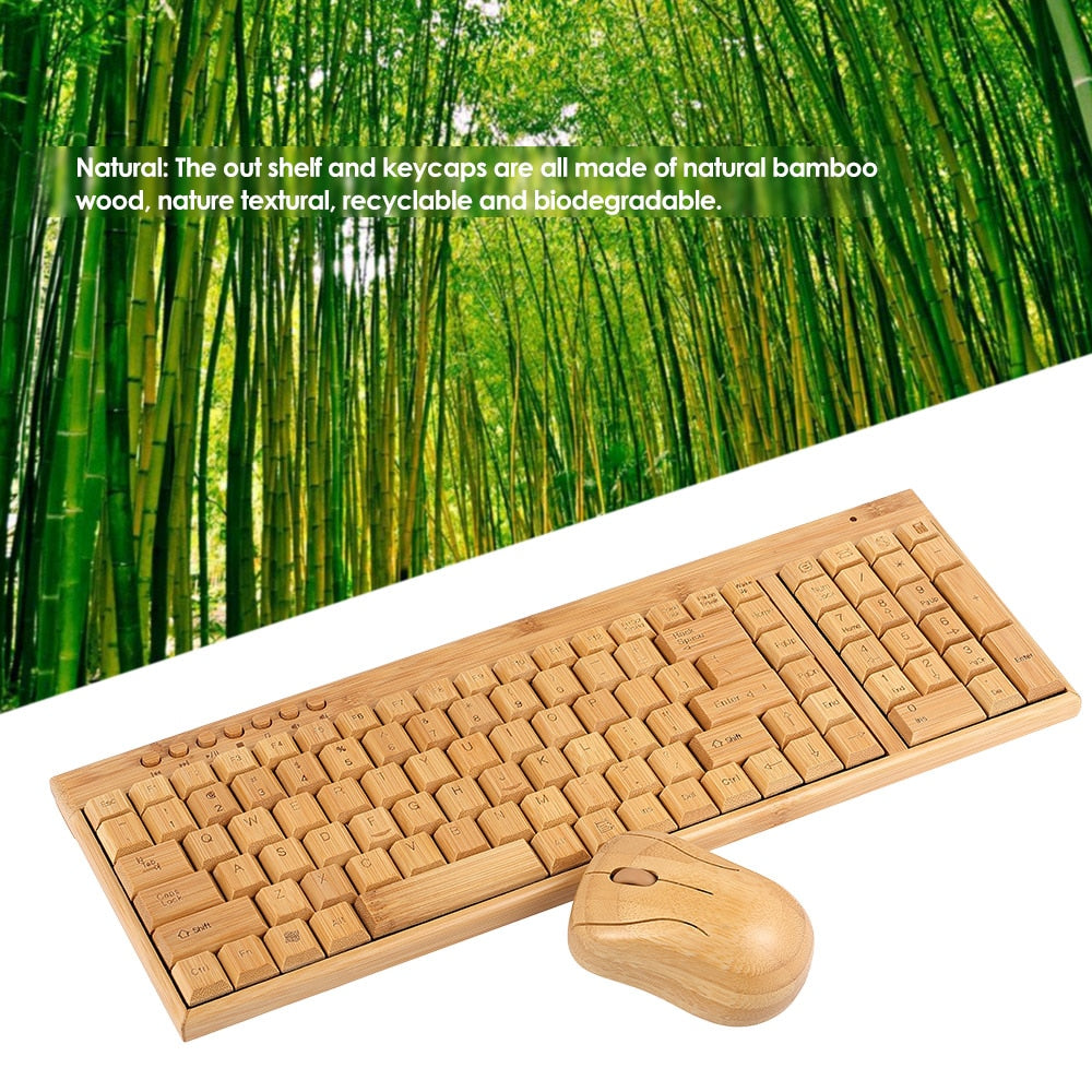 Bamboo Wireless Keyboard and Mouse Combo, Plug & Play