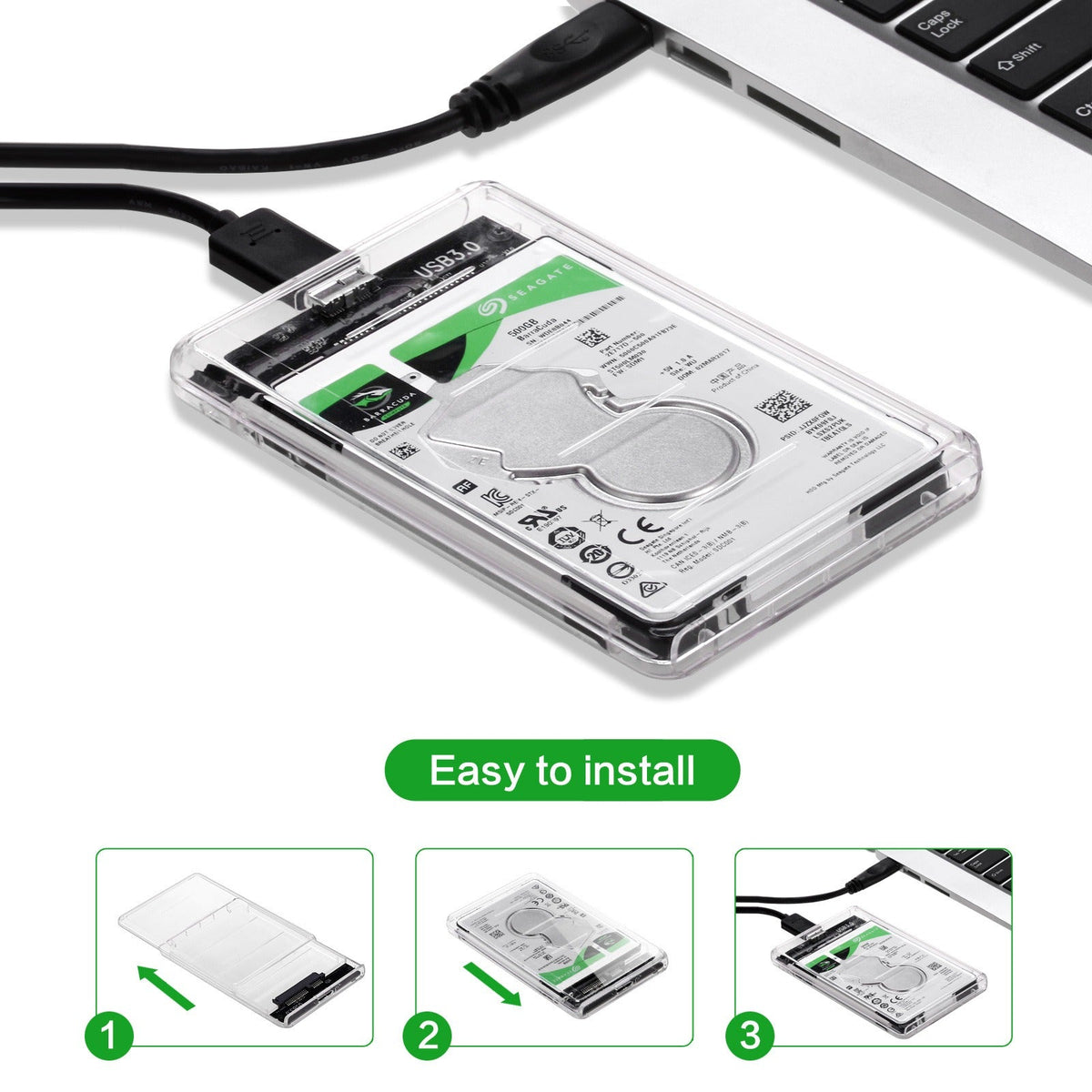 Tool-Free 2.5-Inch USB 3.0 Hard Drive Enclosure Case