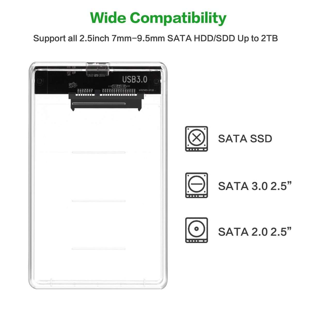 Tool-Free 2.5-Inch USB 3.0 Hard Drive Enclosure Case