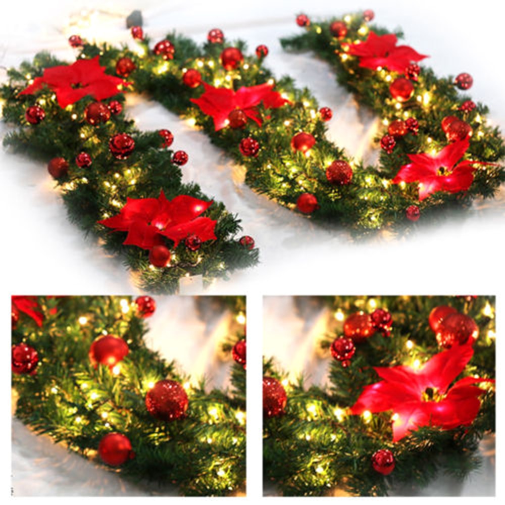 2.7M LED Christmas Garland – Pre-Decorated Holiday Glow
