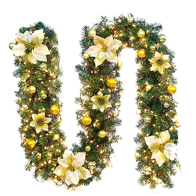 2.7M LED Christmas Garland – Pre-Decorated Holiday Glow