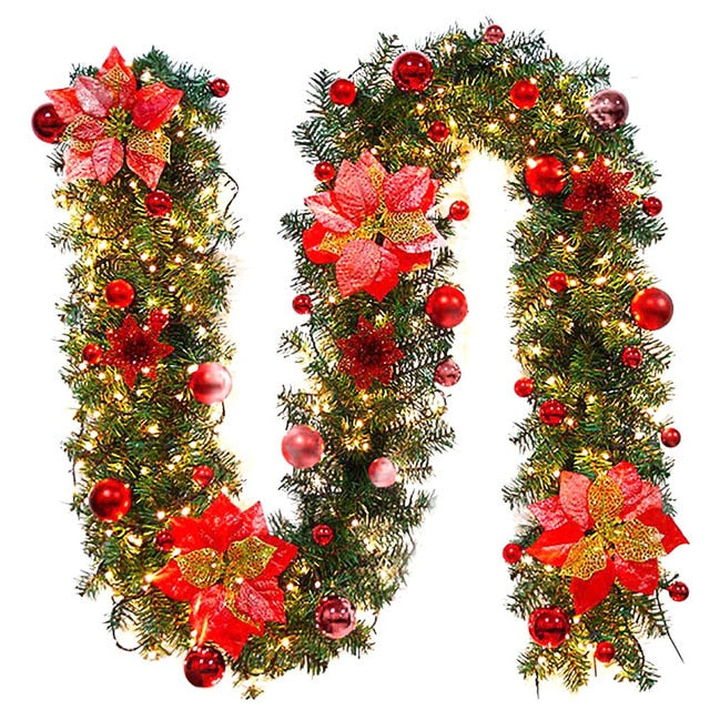 2.7M LED Christmas Garland – Pre-Decorated Holiday Glow
