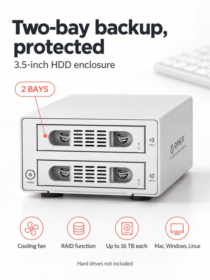 2-Bay 3.5-Inch HDD Docking Station, RAID up to 16TB Each