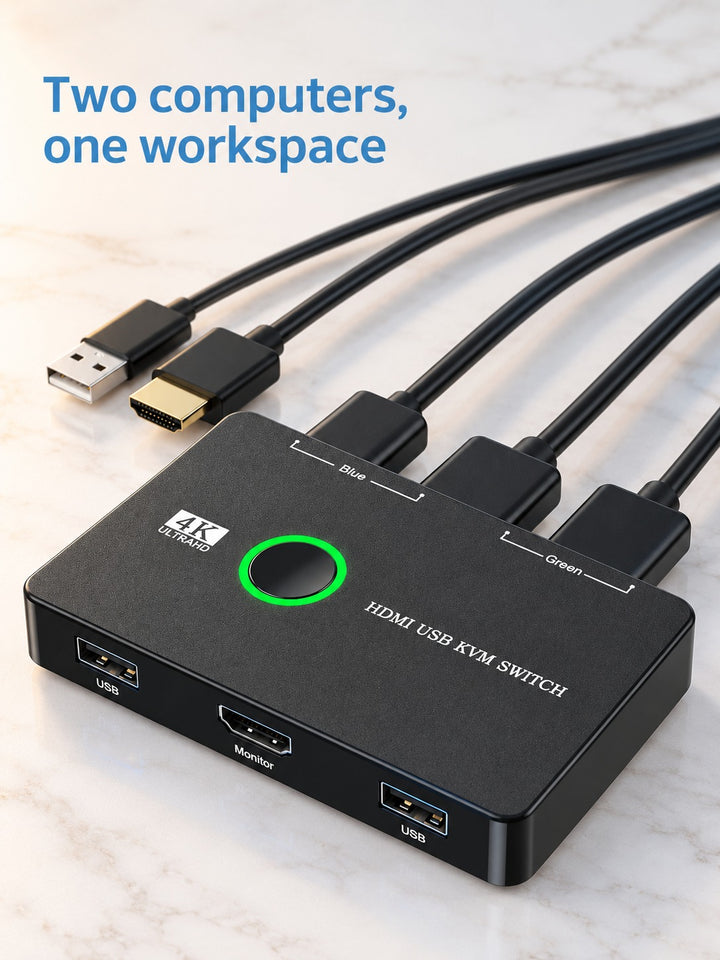 2 Computer KVM Switch for 4K HDMI Monitor & Keyboard