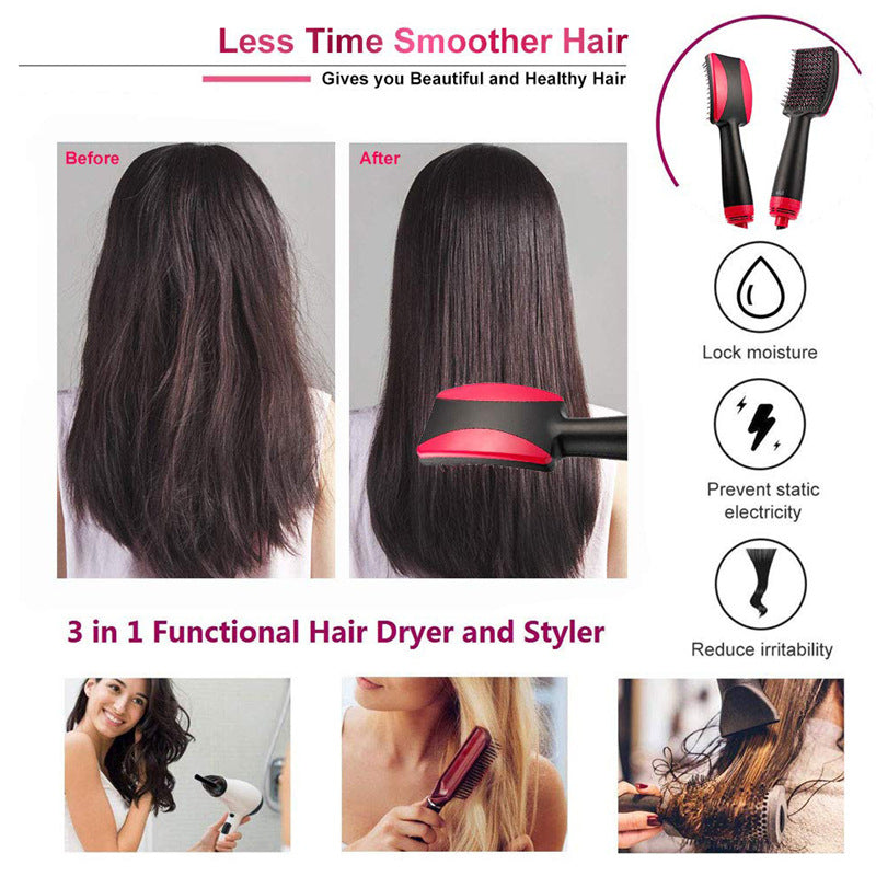 1000W Hot Air Brush Hair Dryer for Smooth, Static-Free Hair