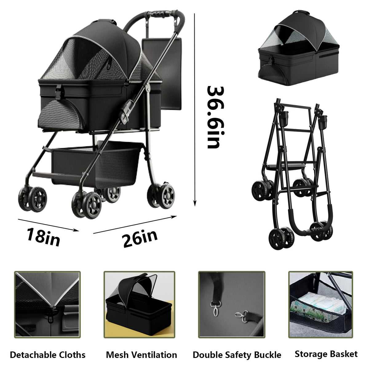 3-in-1 Pet Stroller, Carrier & Car Seat for Small Pets
