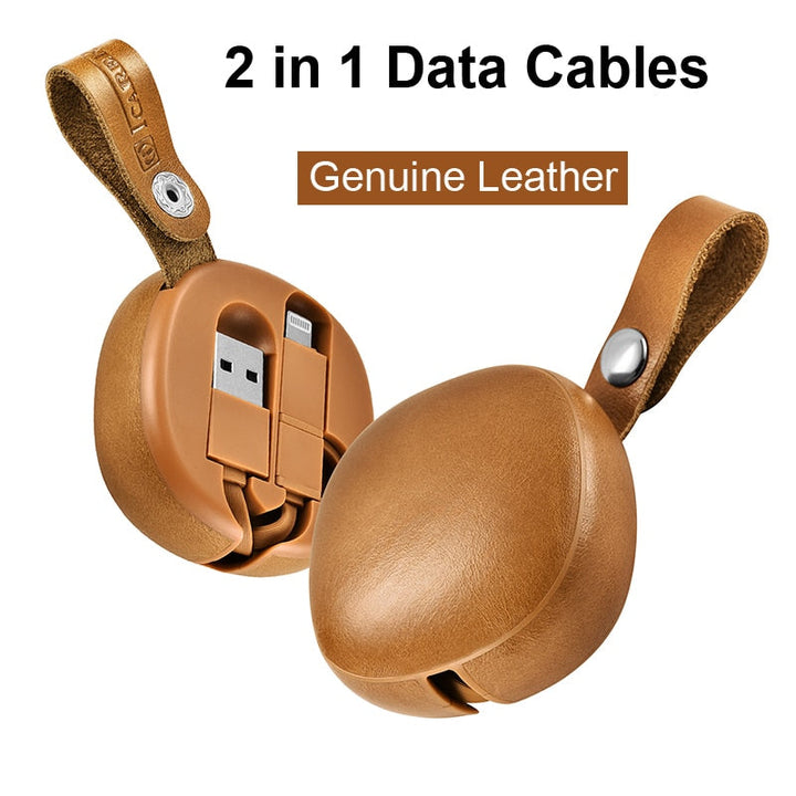 2-in-1 Leather Charging Cable for iPhone & Android