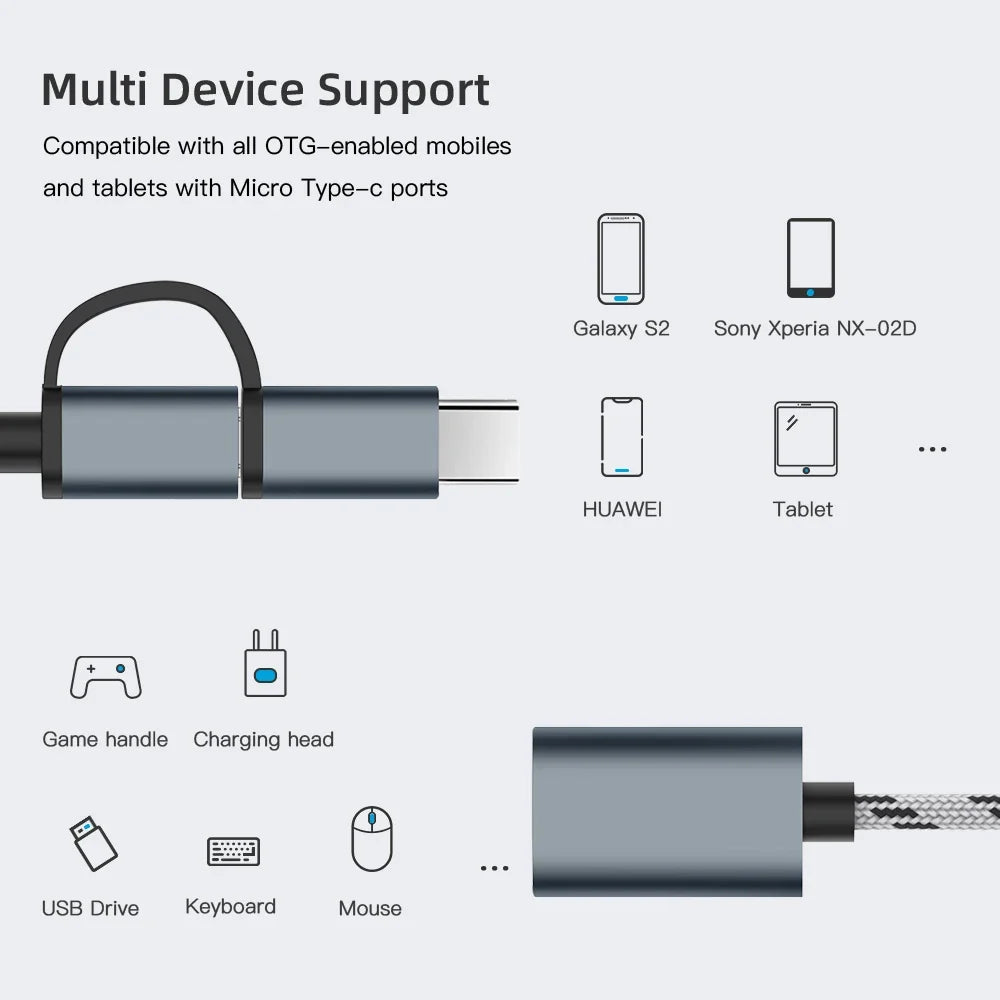 USB 3.0 OTG Adapter Cable with USB-C and Micro-USB