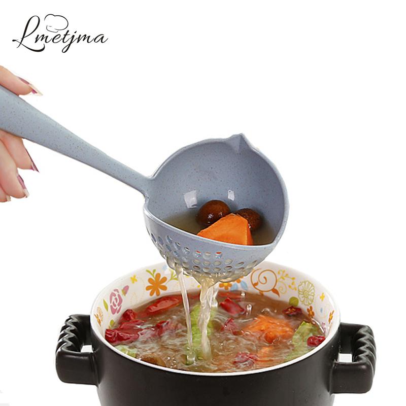 Soup Ladle and Strainer Spoon, 2-in-1 Long Handle