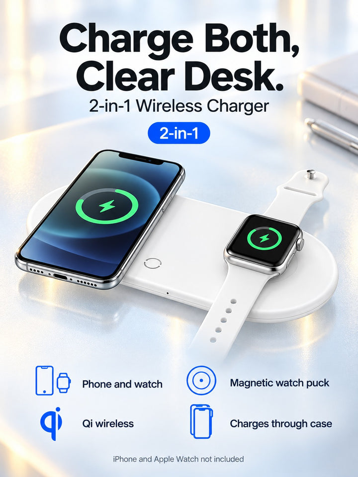 2-in-1 Wireless Charger Pad for iPhone and Apple Watch