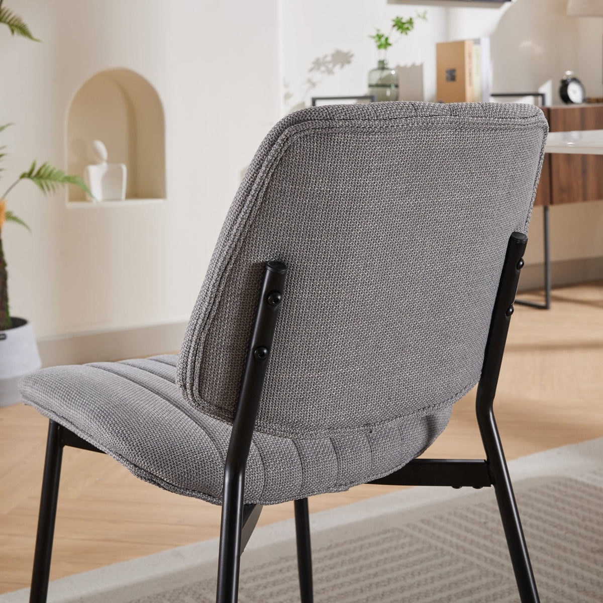 Linen Dining Chair Set, Retro Gray Curved Backrest