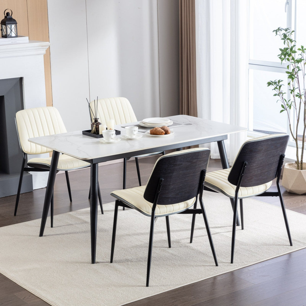 Retro Dining Chairs Set of 2 with Curved Wood Back