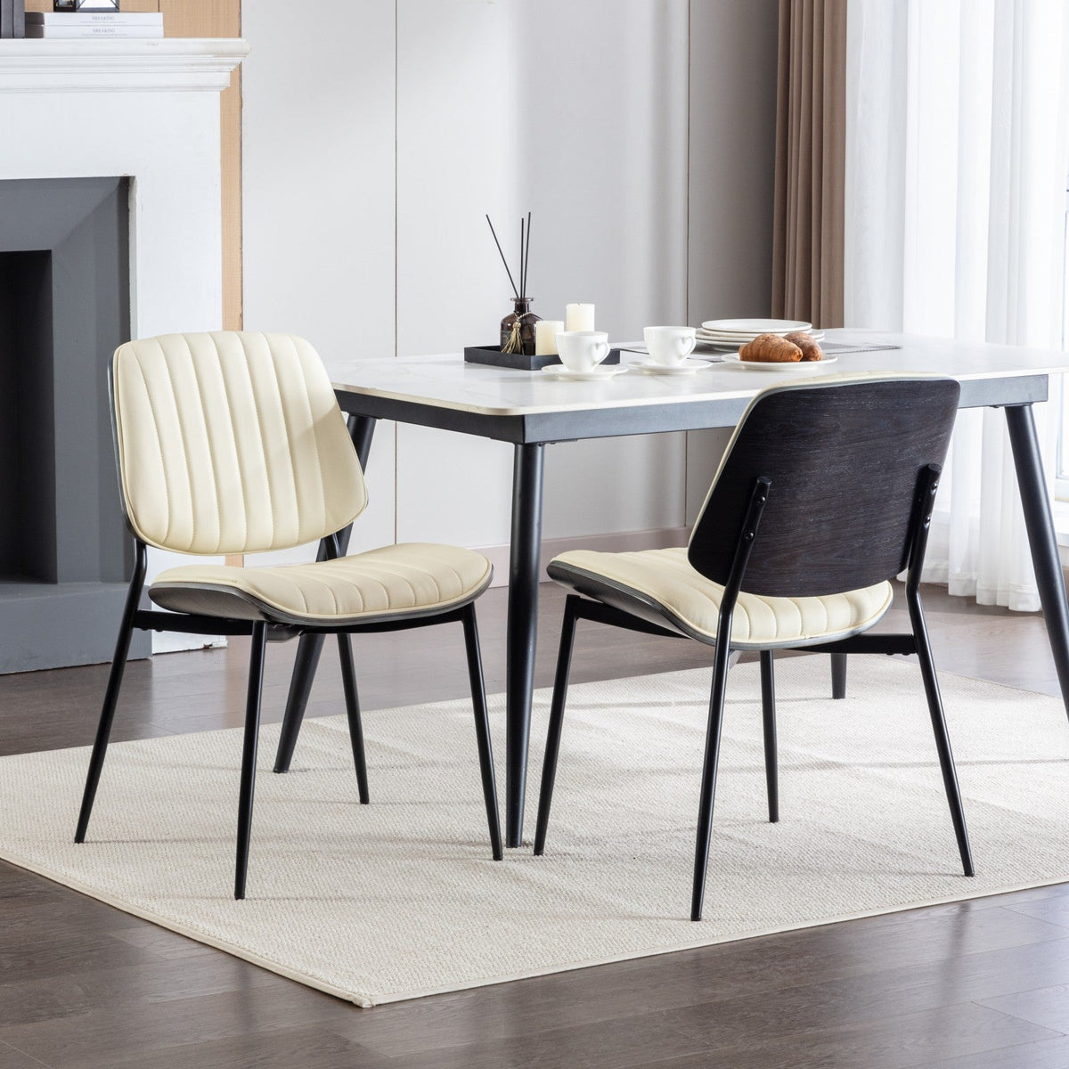 Retro Dining Chairs Set of 2 with Curved Wood Back