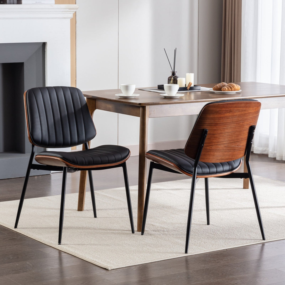 Retro Mid-Century Dining Chair Set with Curved Back