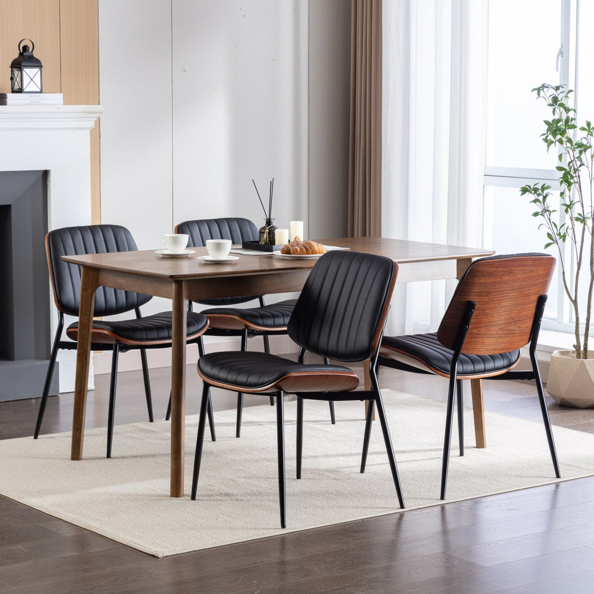 Retro Mid-Century Dining Chair Set with Curved Back