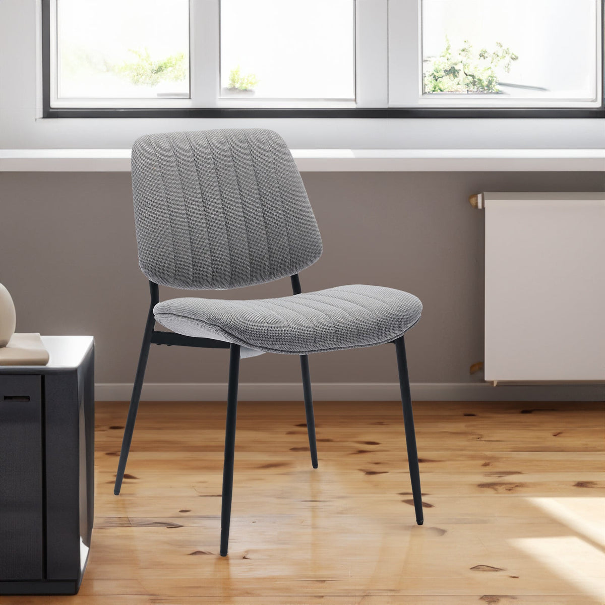 Linen Dining Chair Set, Retro Gray Curved Backrest