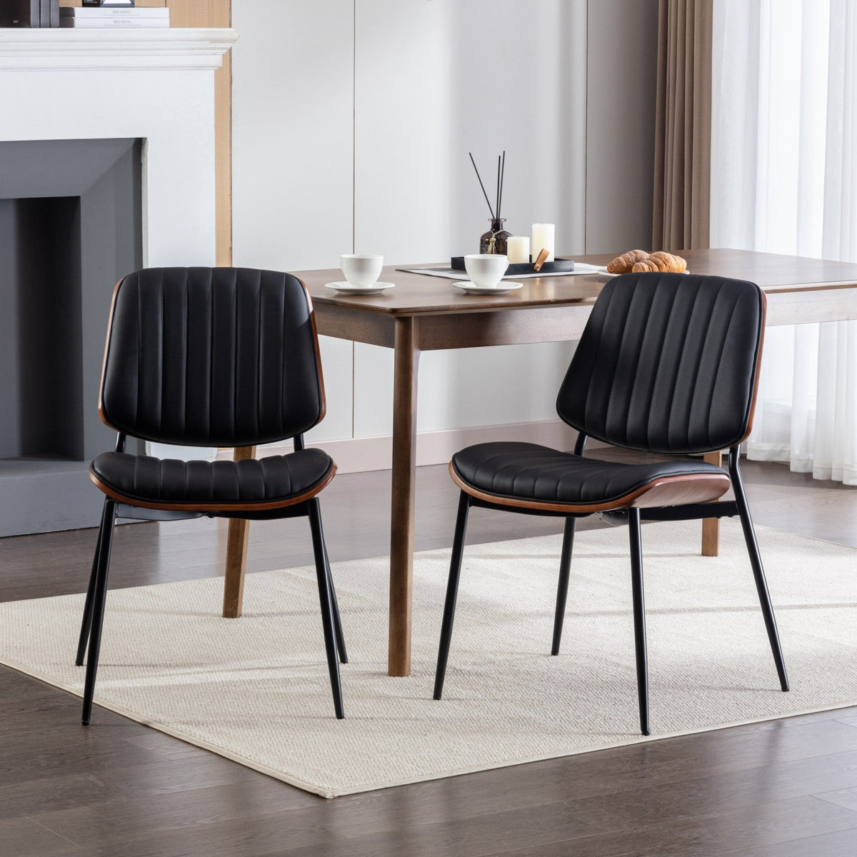 Retro Mid-Century Dining Chair Set with Curved Back