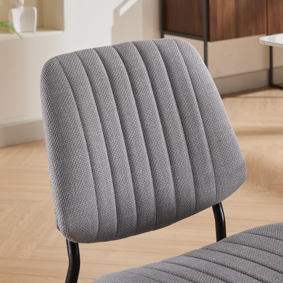 Linen Dining Chair Set, Retro Gray Curved Backrest