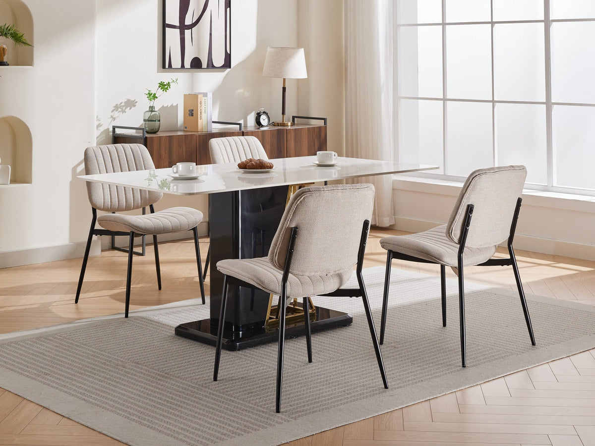 Retro Linen Dining Chair Set of 2 with Padded Curved Back