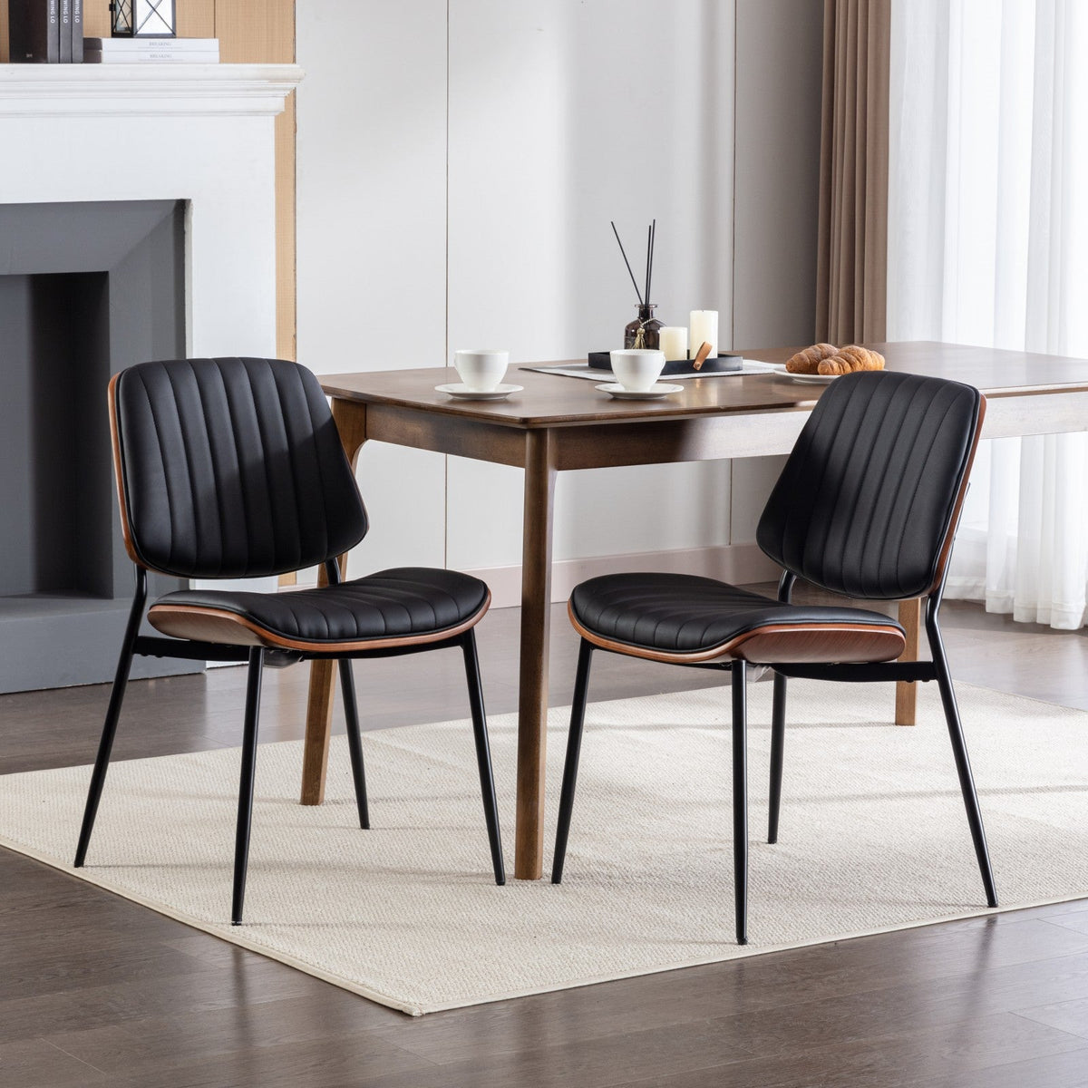 Retro Mid-Century Dining Chair Set with Curved Back