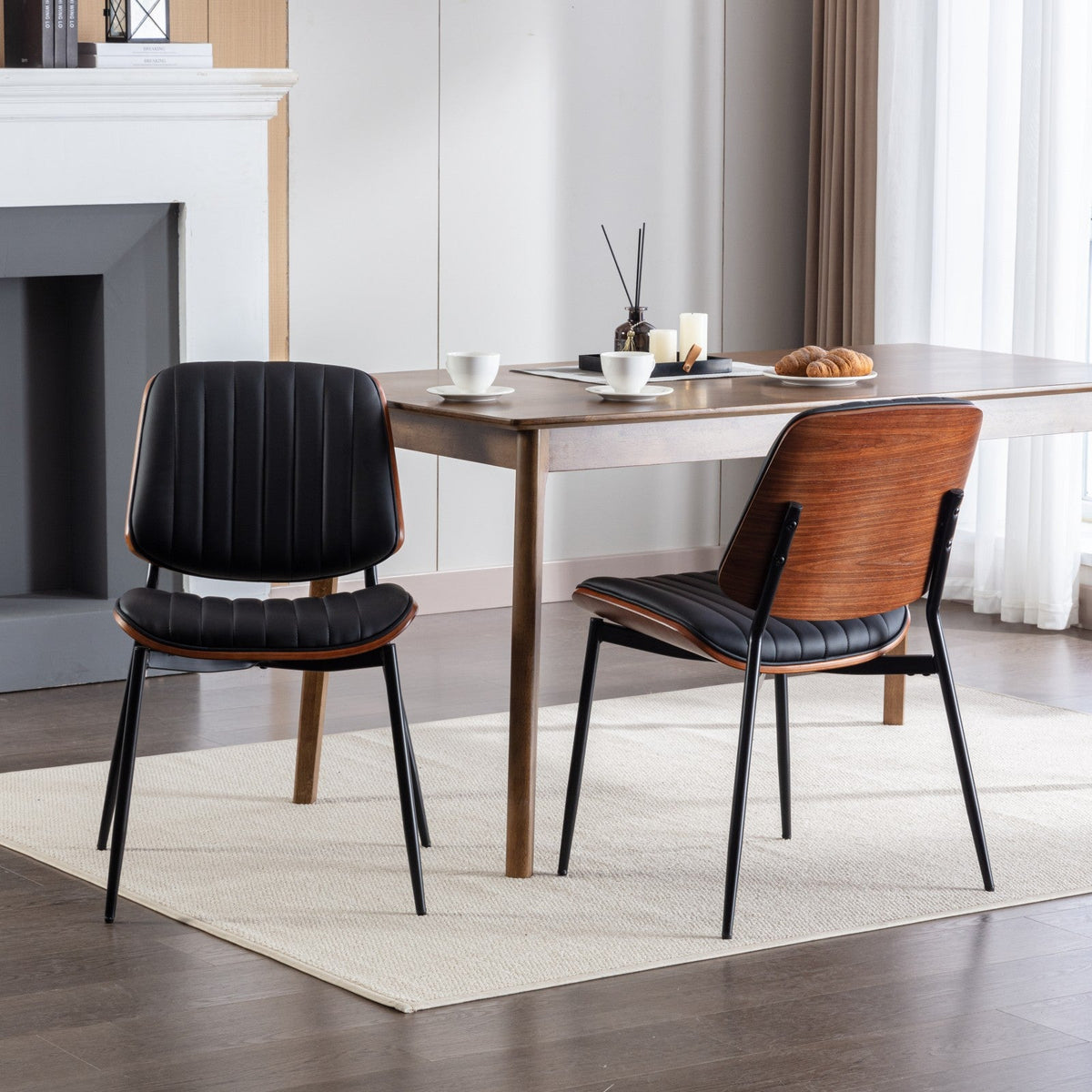 Retro Mid-Century Dining Chair Set with Curved Back