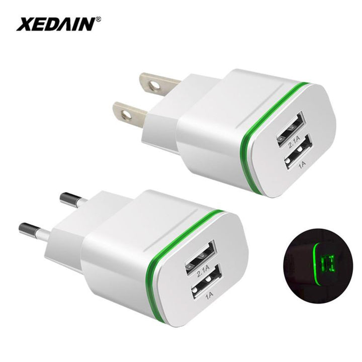 Dual USB Wall Charger with LED Light 2.1A