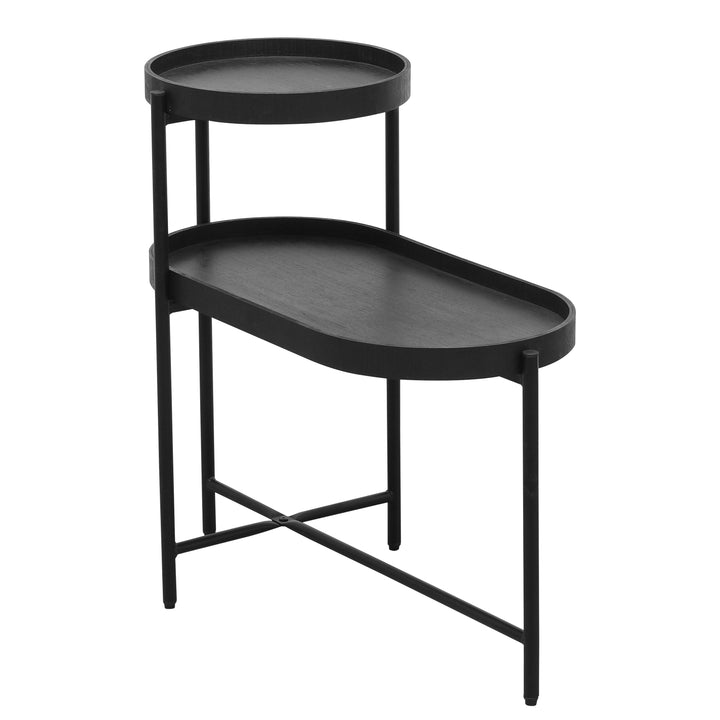 Black 2-Tier Side Table with Storage for Living Room